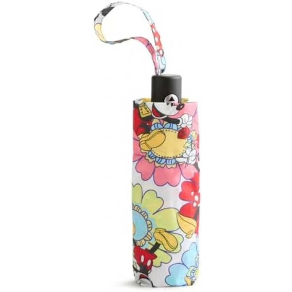 Vera Bradley Women's Disney Mini Umbrella – Essential Travel Size Umbrella – Mickey & Minnie Petal Floral White