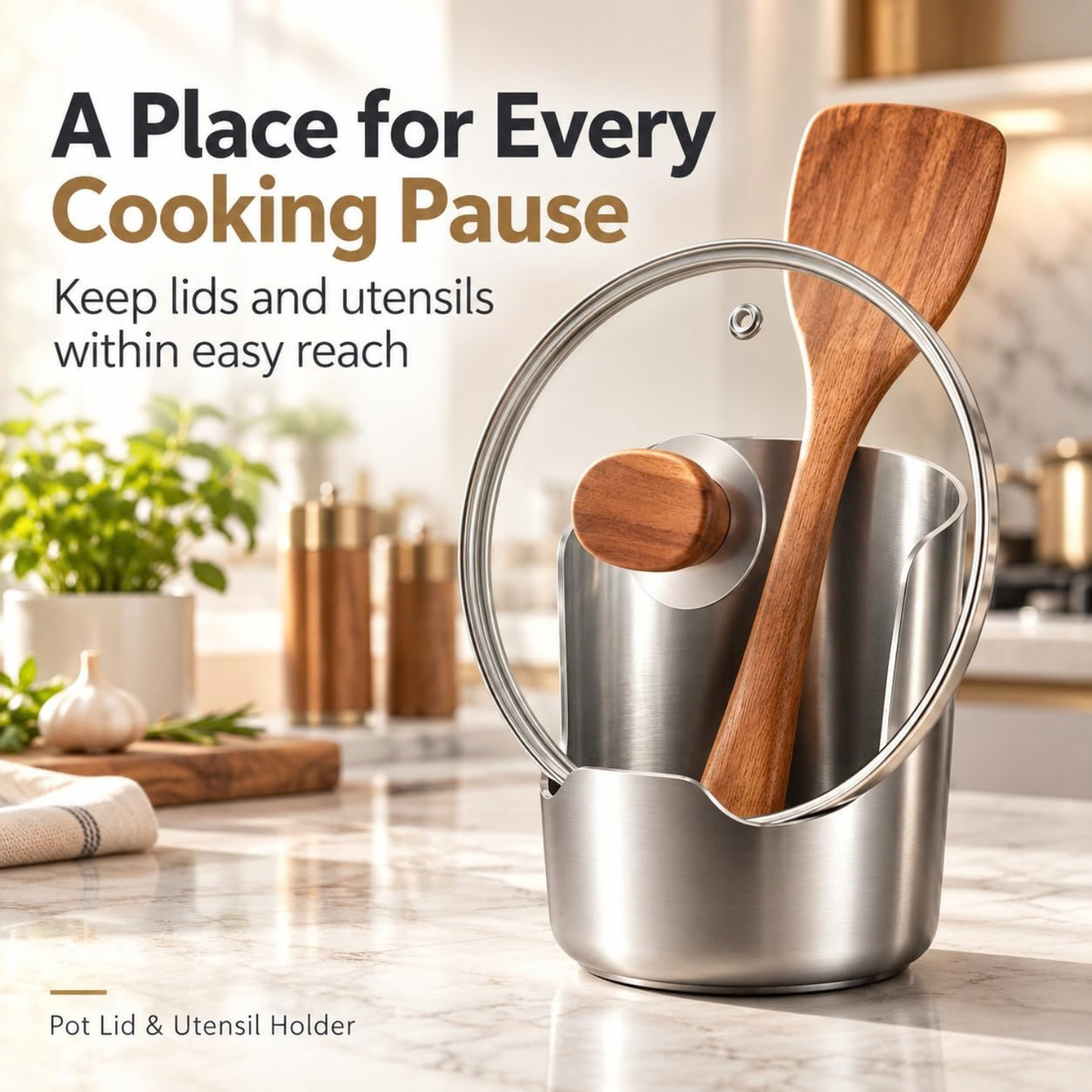 Thickened Stainless Steel Utensil Organizer, 2-in-1 Spoon & Lid Holder