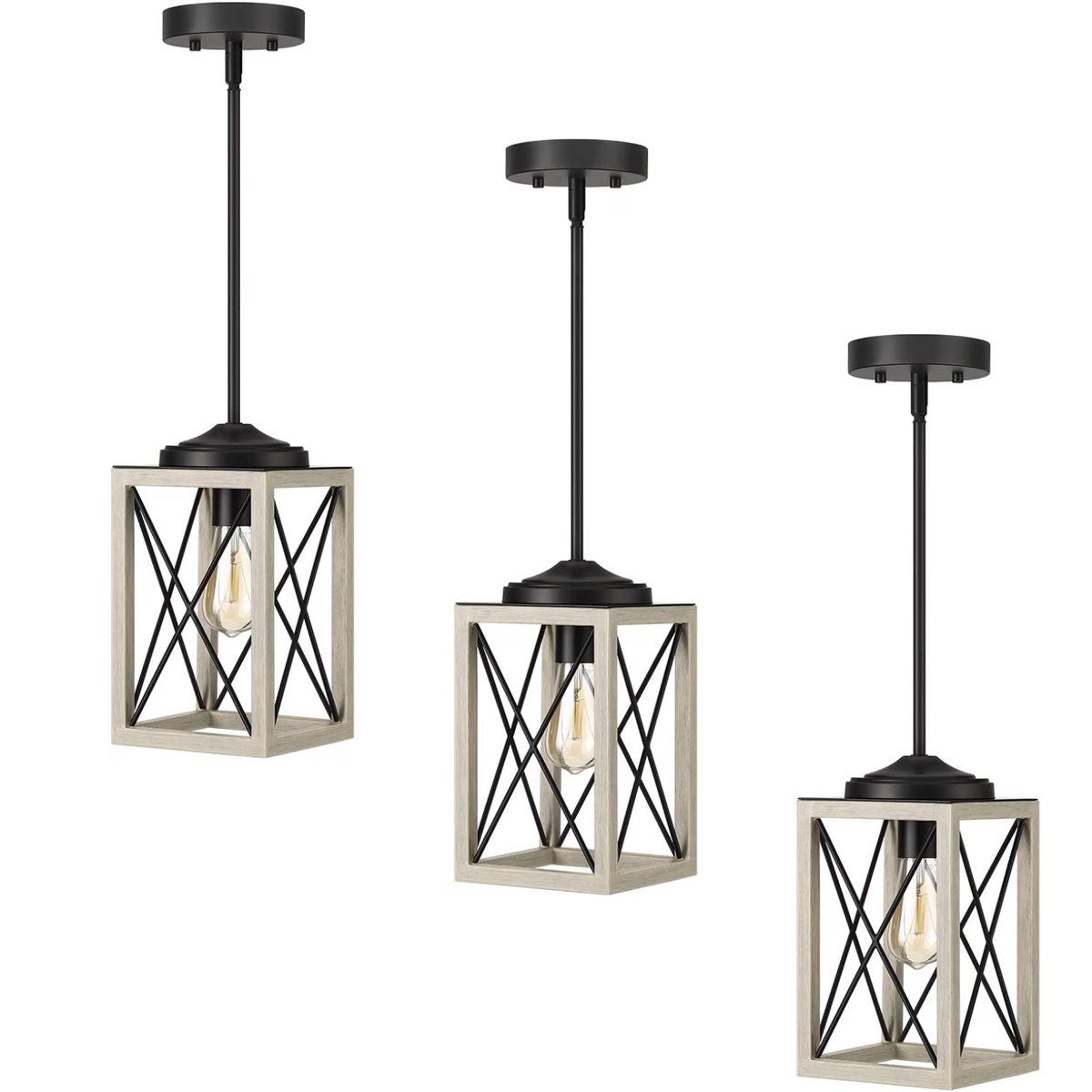 Adjustable Farmhouse Pendant Light with Wood Grain Finish, E26 Base, for Kitchen, Bedroom & Living Room