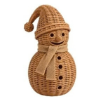 Handwoven Natural Rattan Snowman Figurine & Wicker Candle Holder (12in A)