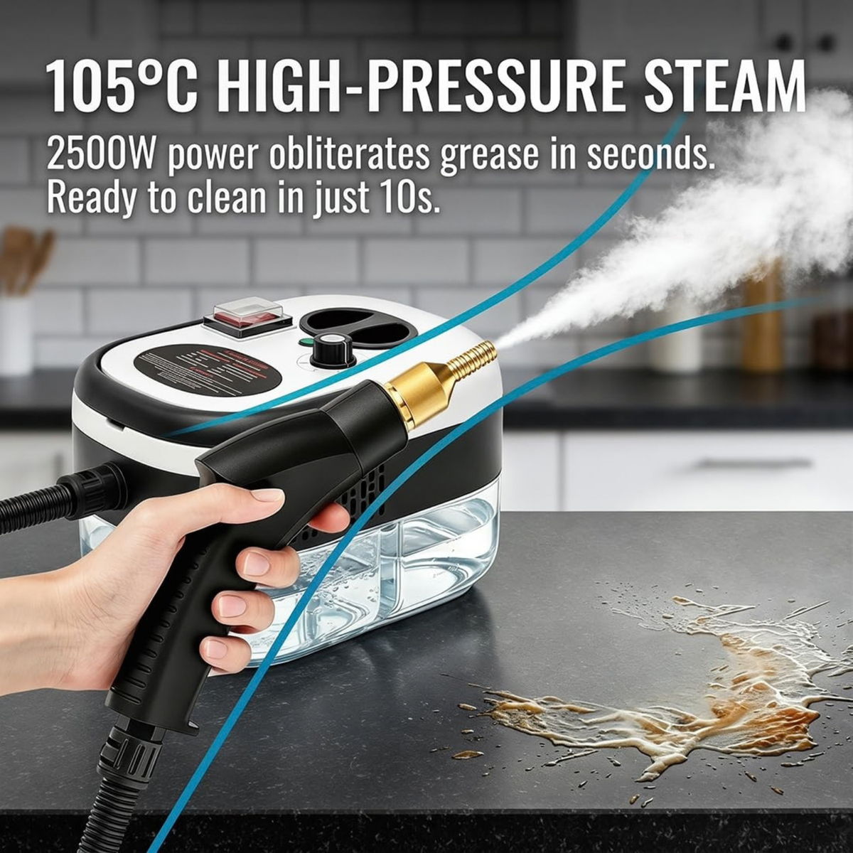 2500W Handheld High Pressure Steam Cleaner for Car Detailing, Kitchen, Grout Cleaning