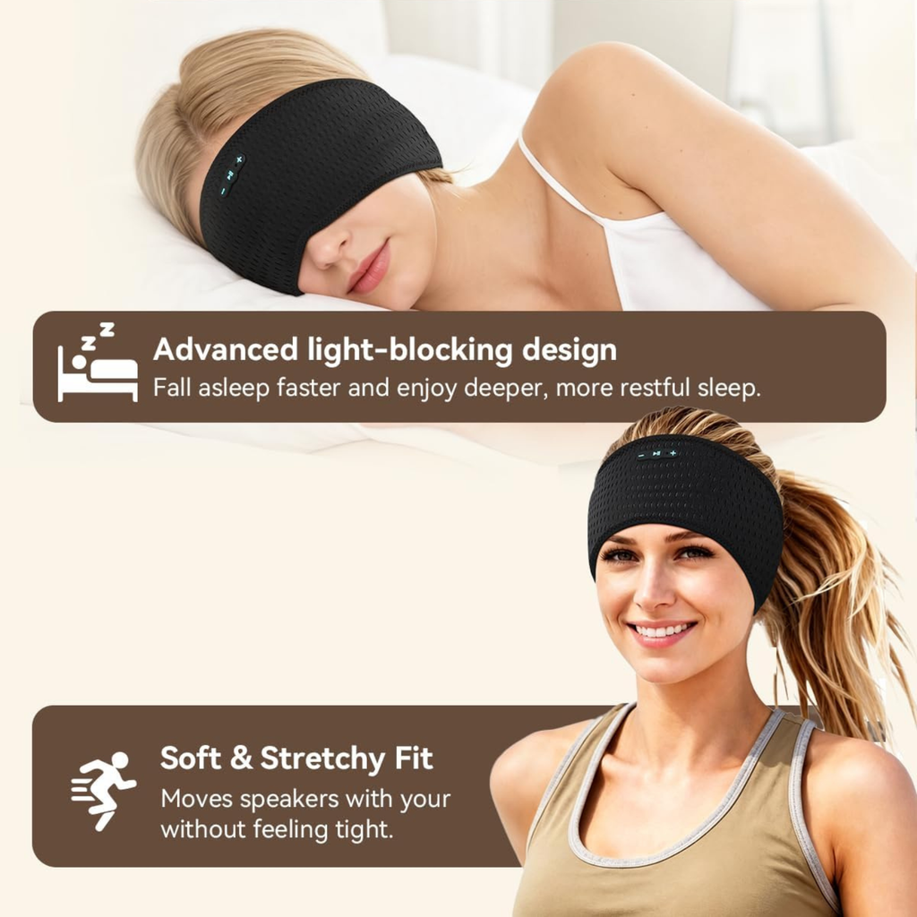 sleep headphones bluetooth 6.0 headband for side sleeper (Black)
