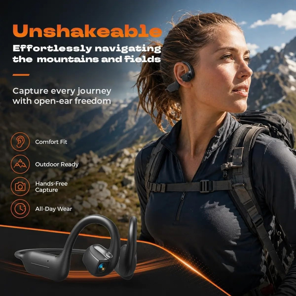 E12 Bone Conduction Headphones with Camera, AI Translation & Bluetooth