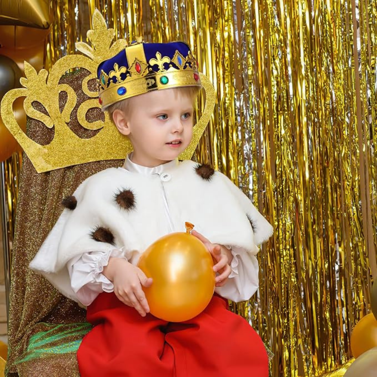 Toyvian Velvet Royal King Crown with Gems for Kids Cosplay, Birthday & Halloween
