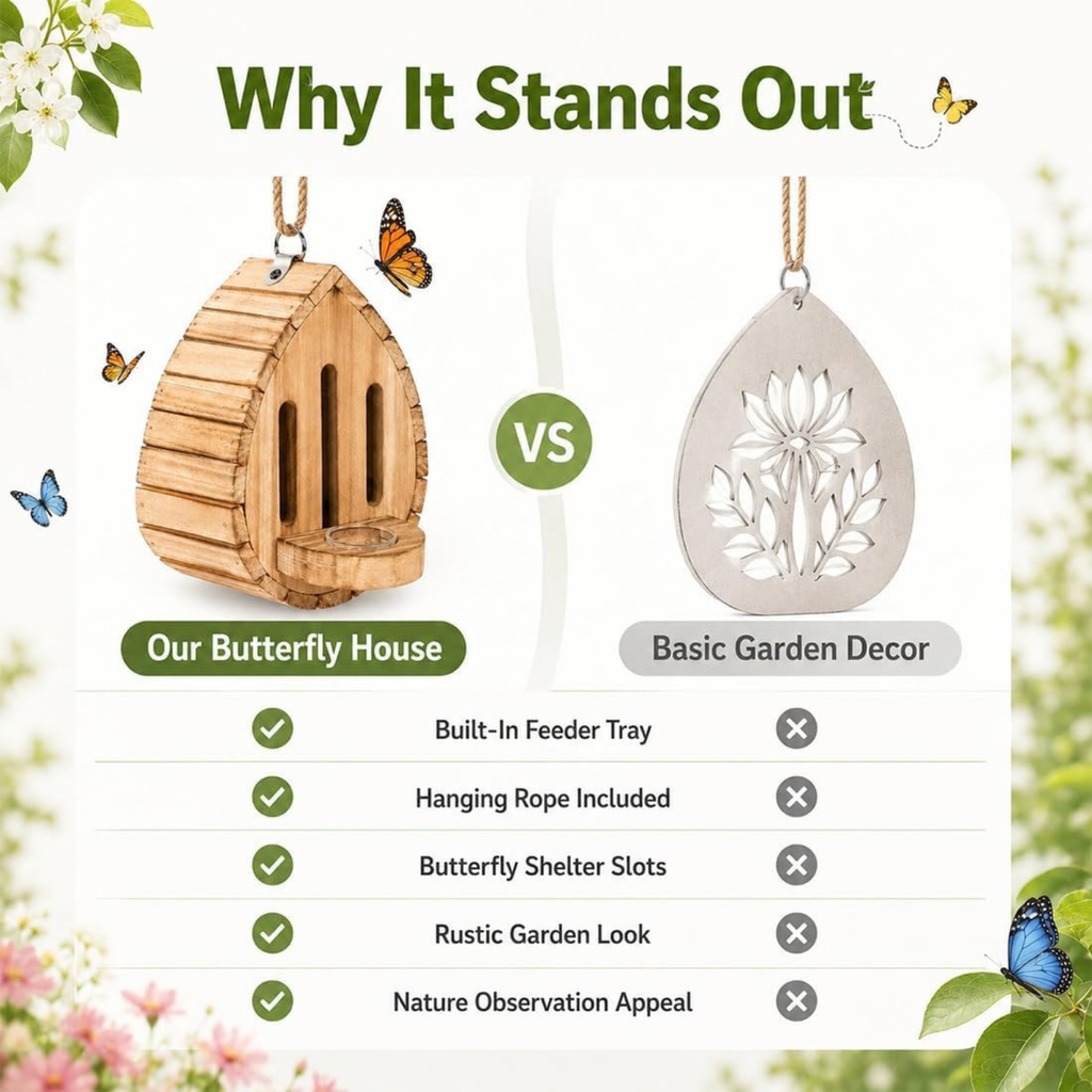 Butterfly Houses for Outside, Hanging Butterfly House Wooden Shelter (1PC)