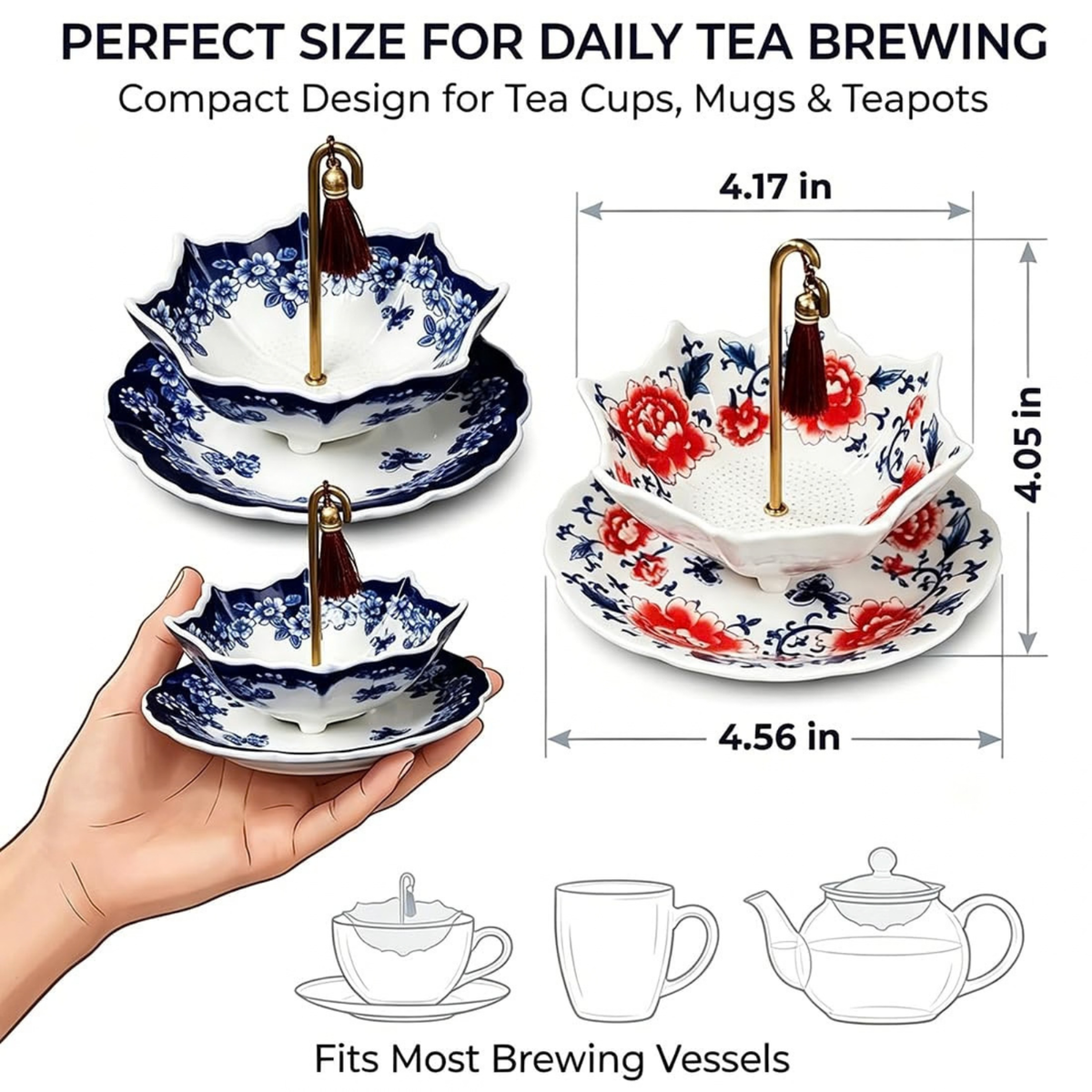 Ceramic Umbrella Tea Strainer, Blue White Porcelain Loose Leaf Tea Infuser Filter