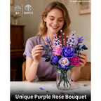 Flowers Bouquet Building Set, Purple Roses Botanical Building Blocks, Gothic Home Decor Gift