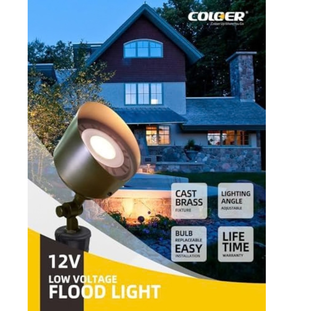 Brass Sheet Flood Lights Outdoor Without Clear Glass Protect 1 Pack Without Bulb, 12V Low Voltage Landscape Outside Lights Illuminating Signs, Walls and Plant Material
