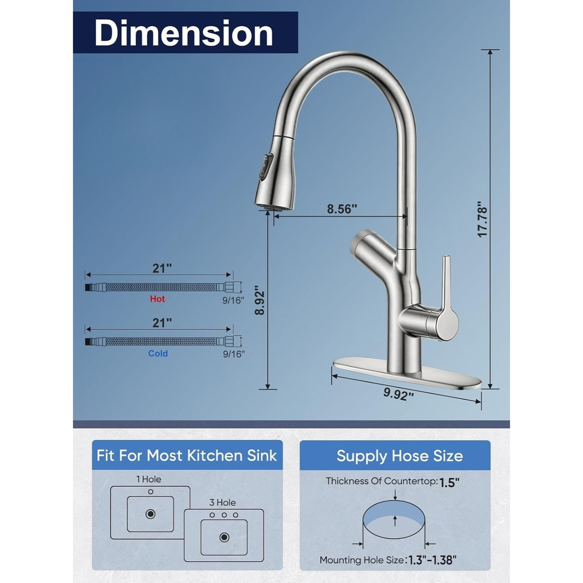 Kitchen Faucet with Water Filter, Pull Down Sprayer, Brushed Nickel