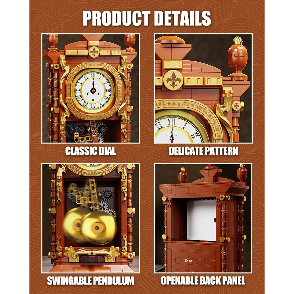 Vintage Pendulum Clock Building Toy, Real Working Clock Set