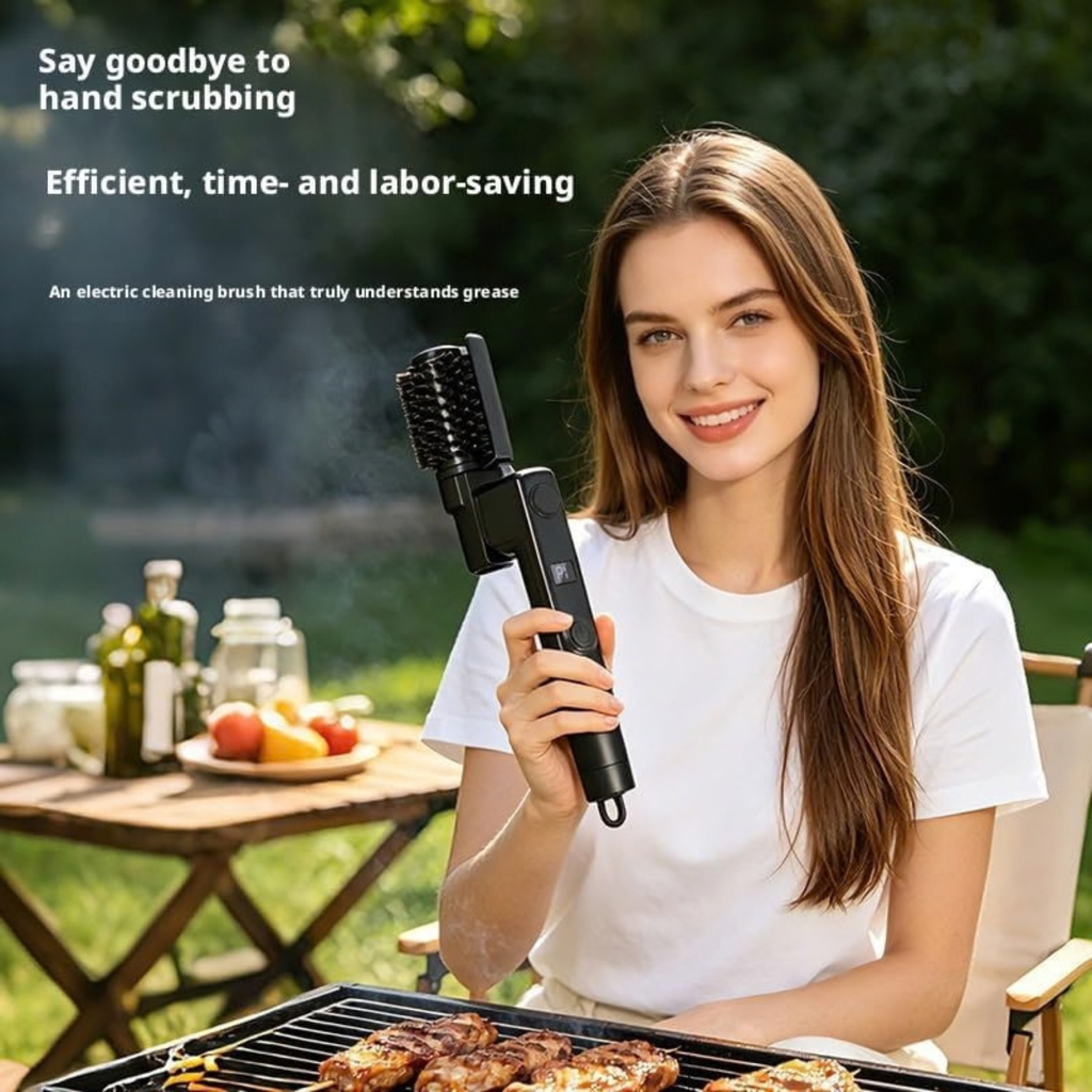 Electric BBQ Grill Brush, Rechargeable Cleaning Brush with Two Replacement Brushes