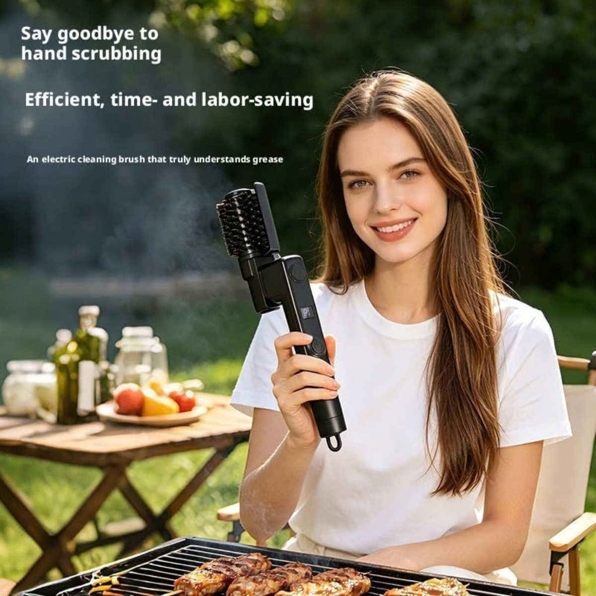 Electric BBQ Grill Brush, Rechargeable Cleaning Brush with Two Replacement Brushes