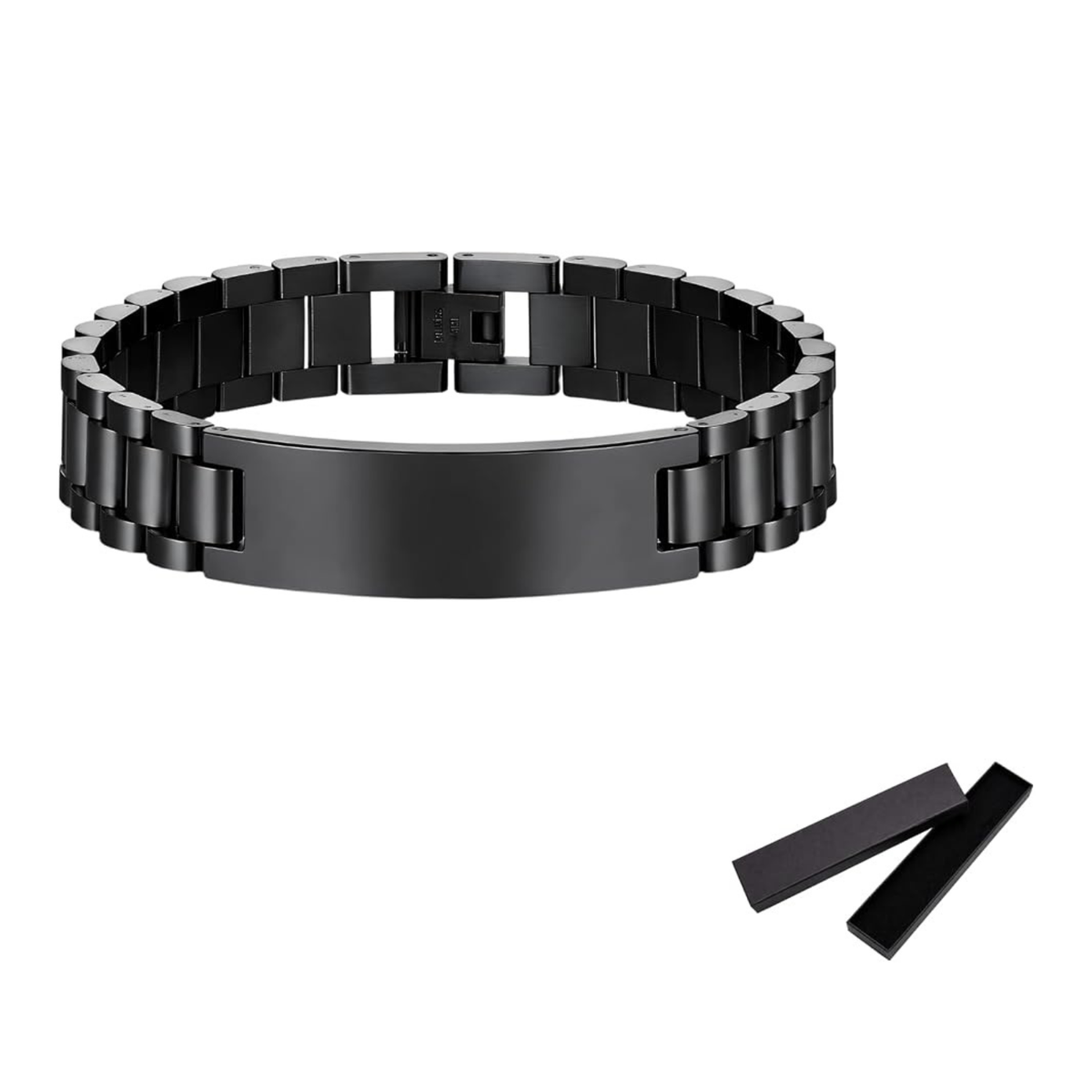 2 Pcs Men's Black Titanium Steel Bracelet Set, Personalized Engraved Gift for Dad