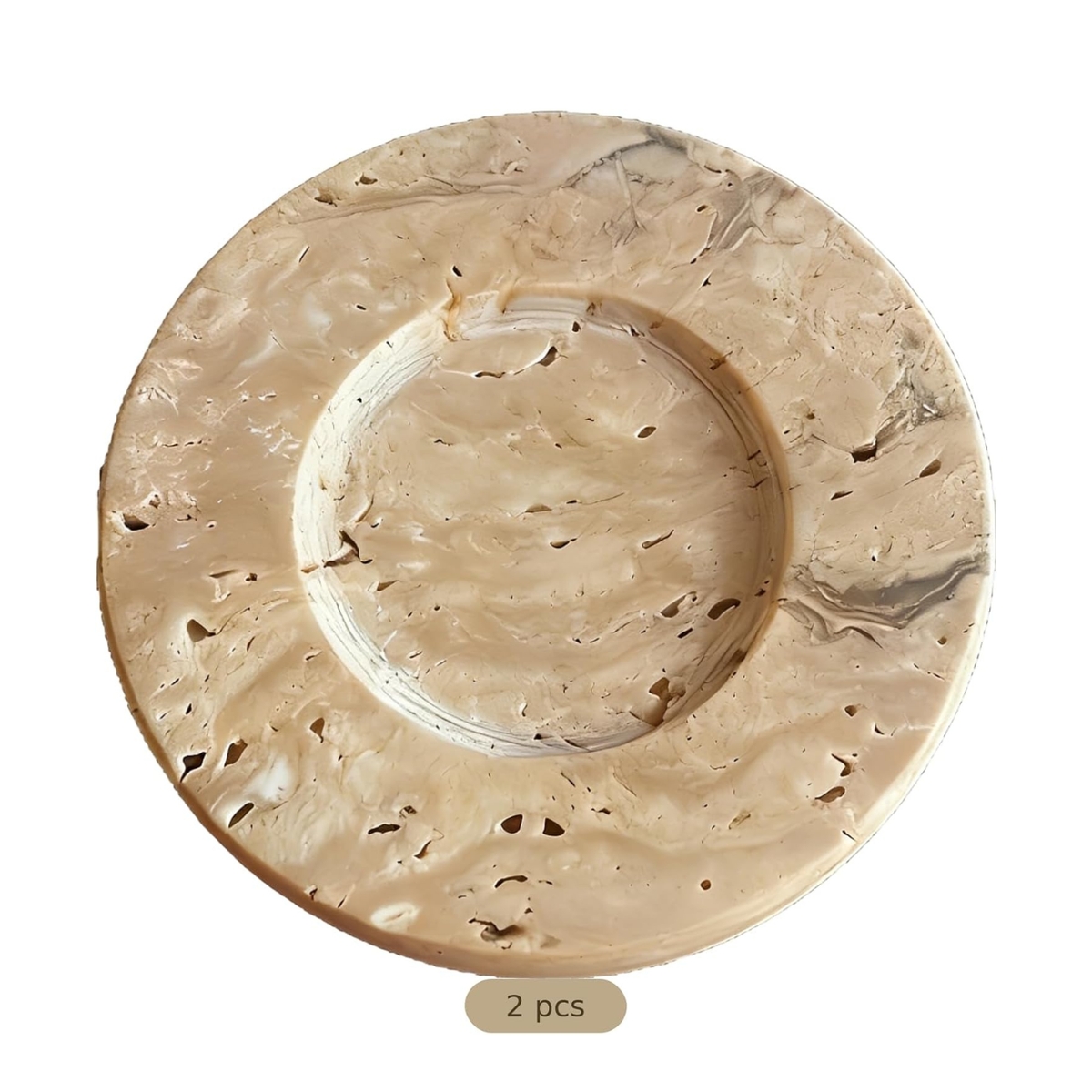 2 Pcs Travertine Marble Candle Holders Round Decorative Trays for Wax and Jewelry Display