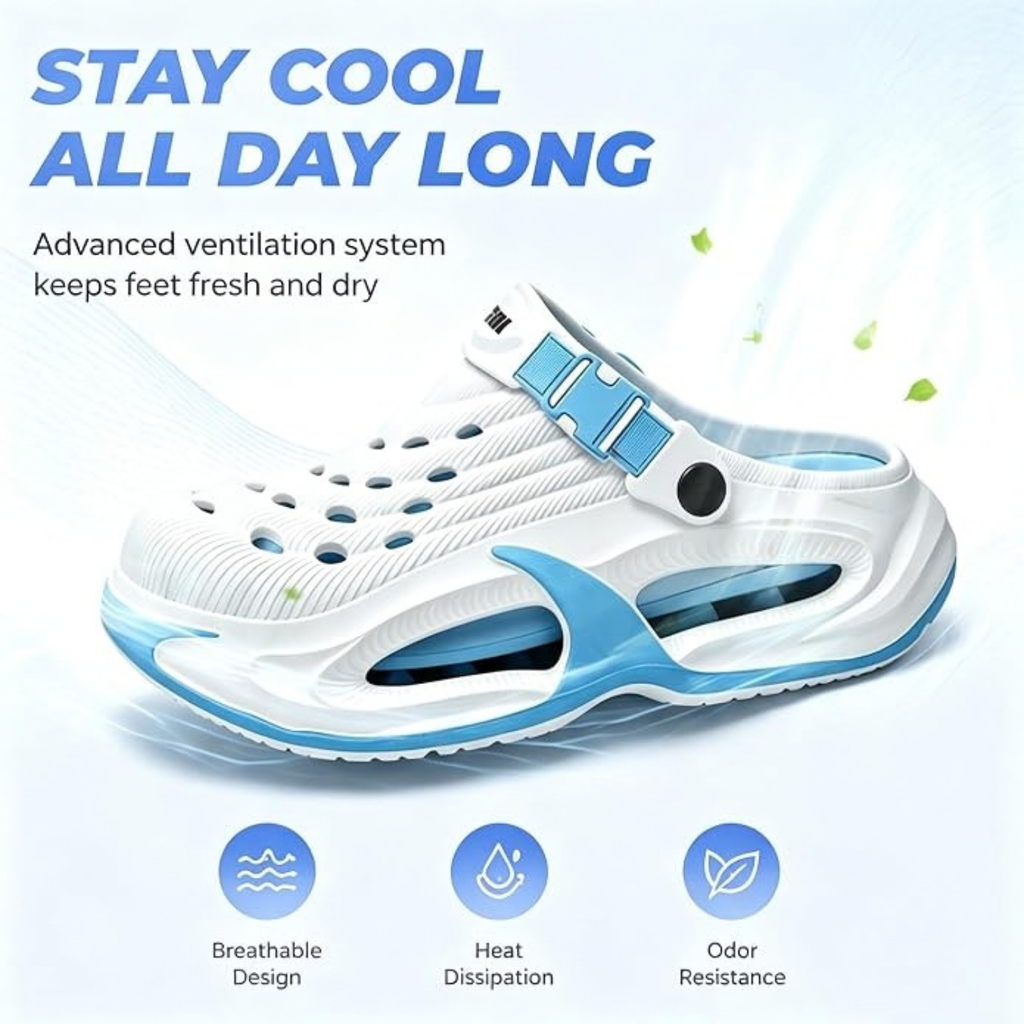 Summer Sandals & Clogs for Men/Women – EVA Arch Support Non-Slip Shoes (White-blue)