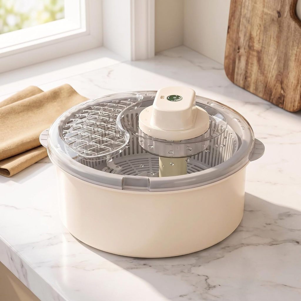 Electric Salad Spinner, Fruit and Vegetable Washer, Dryer with Non-Slip Base