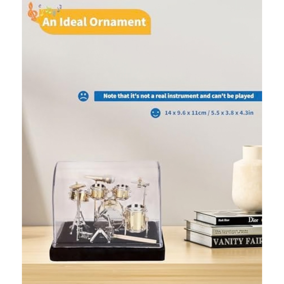 Mini Drum Set with Display Box and Base, Metal Mini Drum Kit, Miniature Musical Instrument Drum Set, Mini Drums for Gifts Families Friends