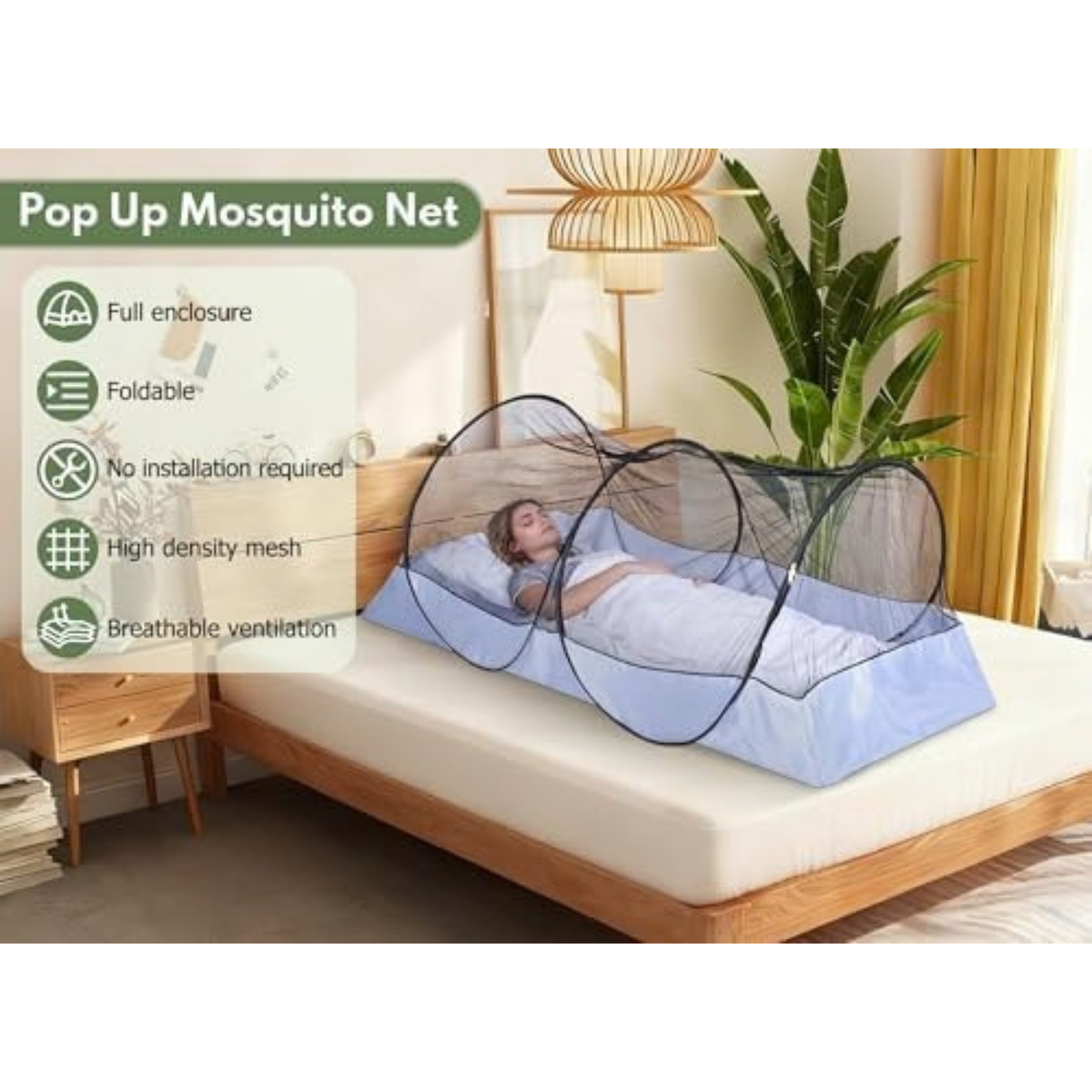 Gugxiom Foldable Mosquito Net, Portable Travel Mosquito Net Pop Up for Single Bed, for Bedroom, Outdoor, Camping (Gray Background with Black mesh)