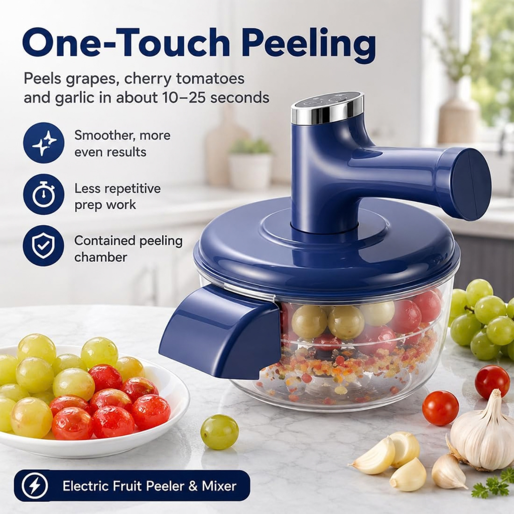 Electric Fruit Peeler & Mixer, 2-in-1 Cordless One-Touch Peeling Machine