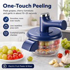 Electric Fruit Peeler & Mixer, 2-in-1 Cordless One-Touch Peeling Machine