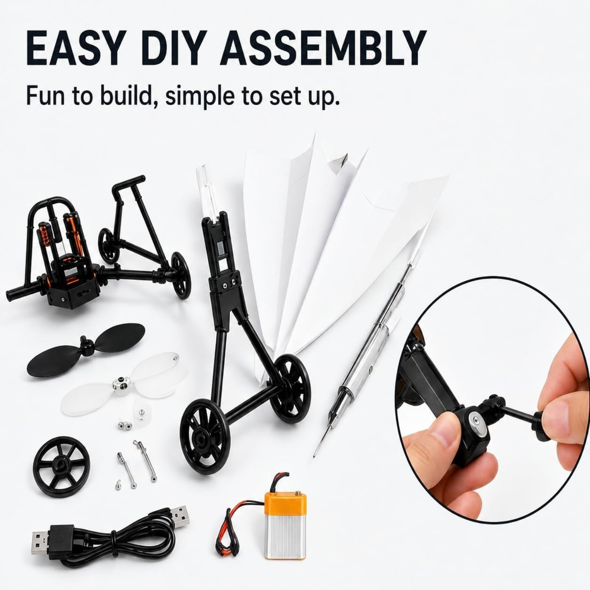 DIY RC Paper Airplane Kit with Gyro Stabilizer, Dual Propellers and Remote Controller
