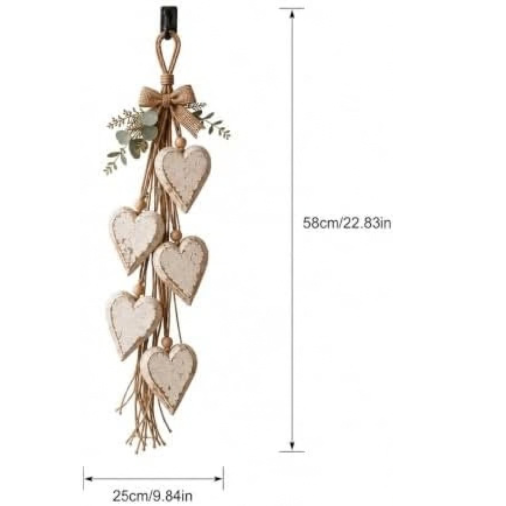22.83'' Wooden Hanging Hearts Wall Decor, 5 Layer Hanging Heart Ornament with Jute Rope, Farmhouse Love Wall Art for Living Room Bedroom Entryway Wedding (Rustic Light)