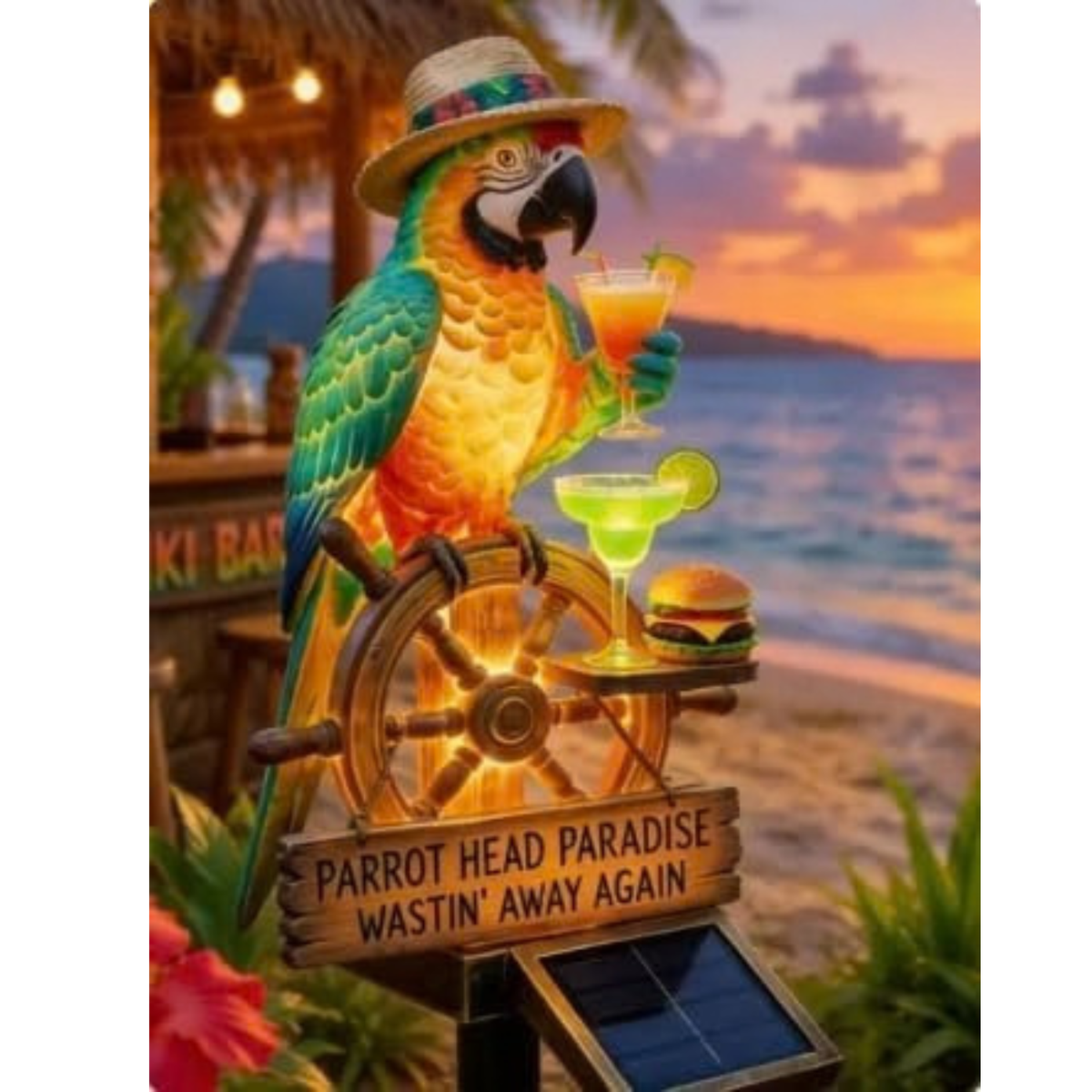 Resin Solar Parrot Garden Light Ground Stake, Waterproof Outdoor Solar Stake Light Tropical Yard Decor for Patio, Lawn, Pathway Flower Bed, Unique Gift for Gardeners (Summer Juice)