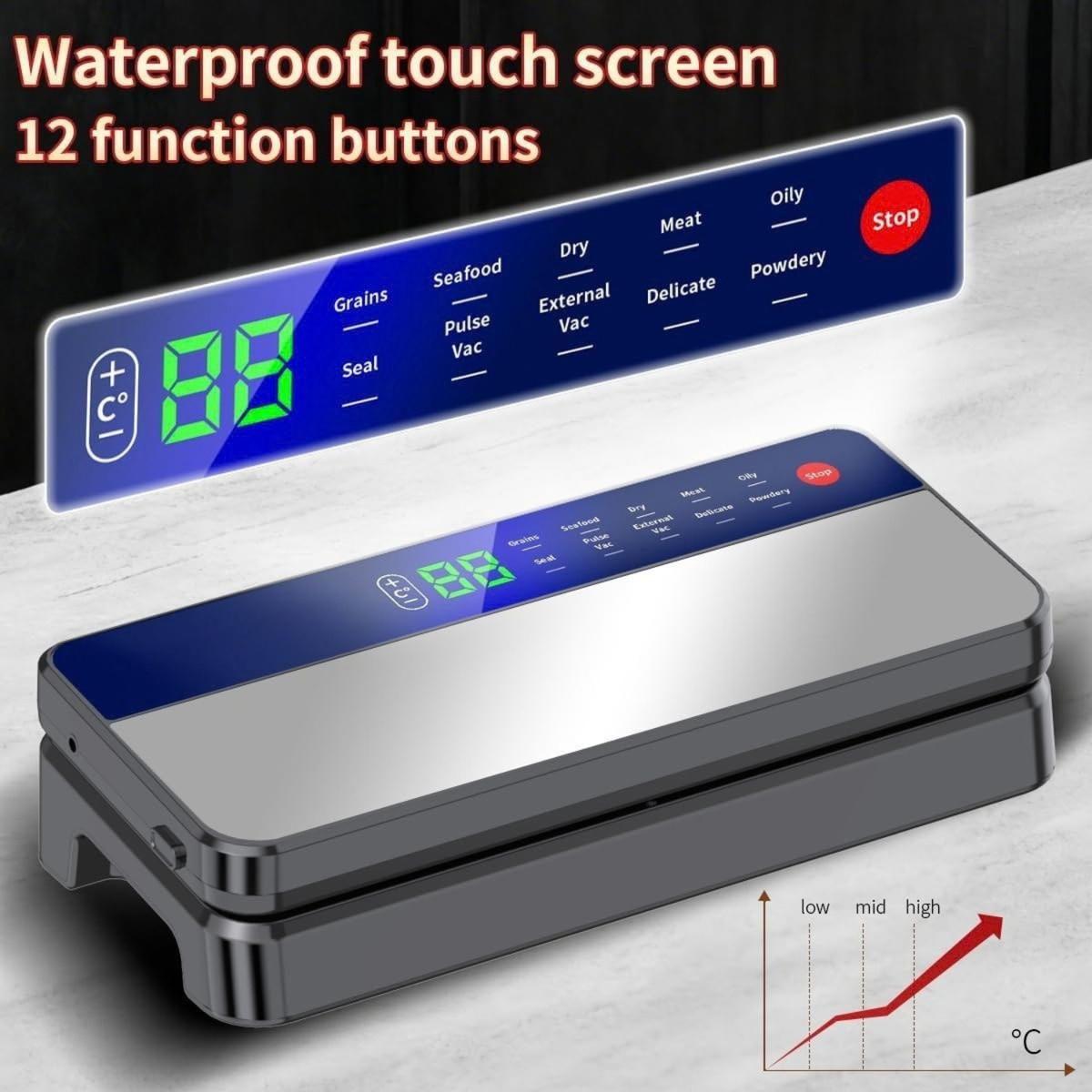 80kPa Vacuum Sealer Machine with 2X Seal, 120W Motor, Built-In Cutter