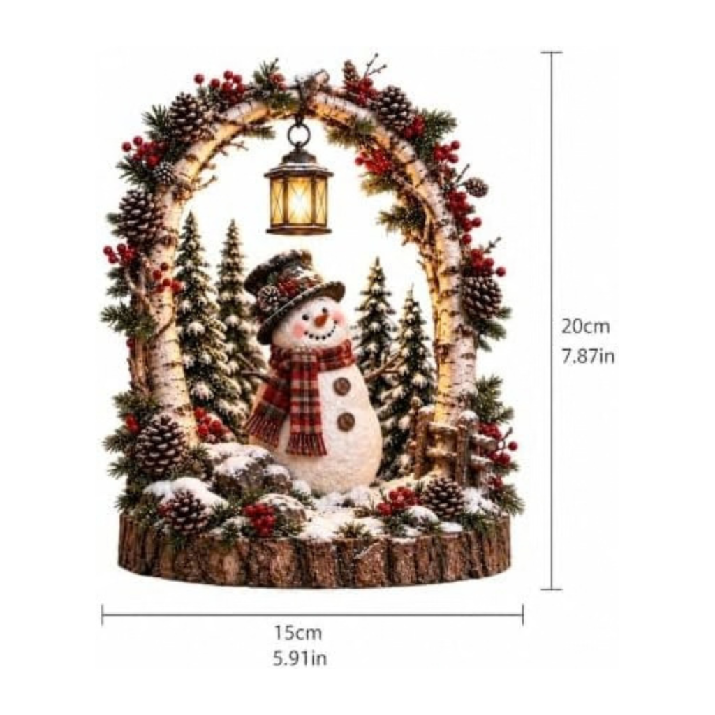 Woodland Snowman Lantern Christmas Lighted Lantern with Glow Winter Decor
