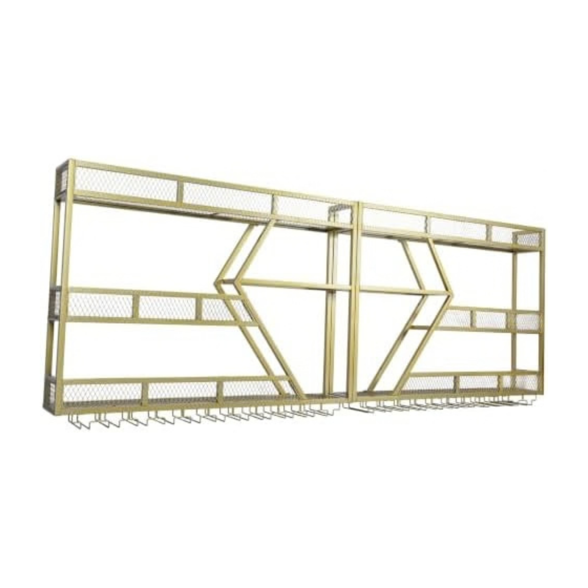 Metal Wine Storage Rack Wall Mounted with Glass Holder & Bottle