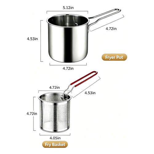 1.2L Deep Fryer Pot with Basket Tong & Lid, Made of 304 Stainless Steel