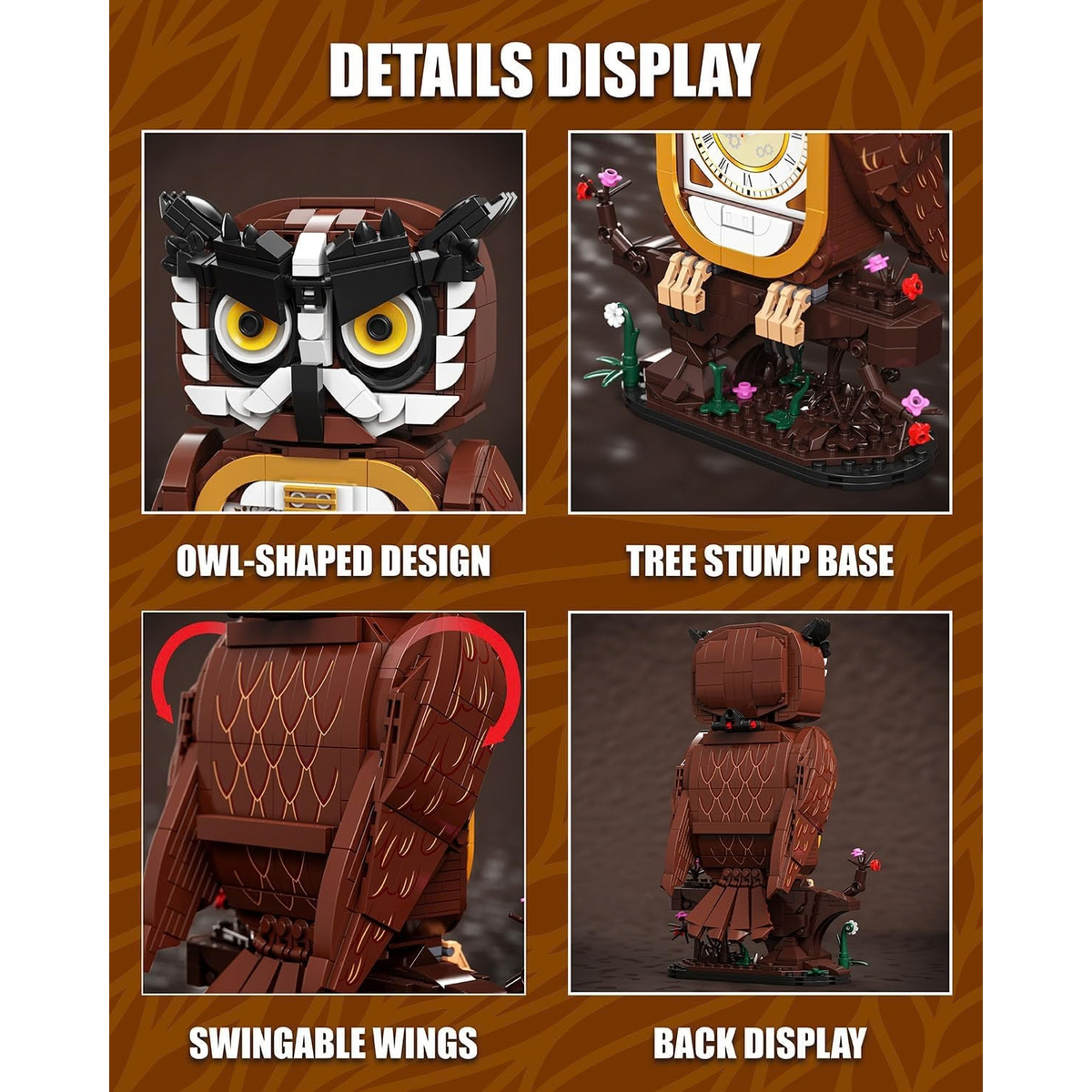 Owl Clock Building Blocks Set with Working Clock for Adults Teens