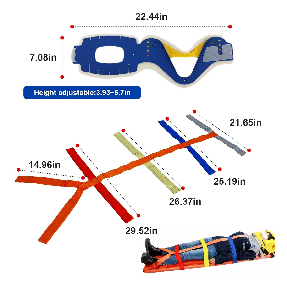 Spine Board Head Immobilizer Kit with Cervical Collar and Spider Straps