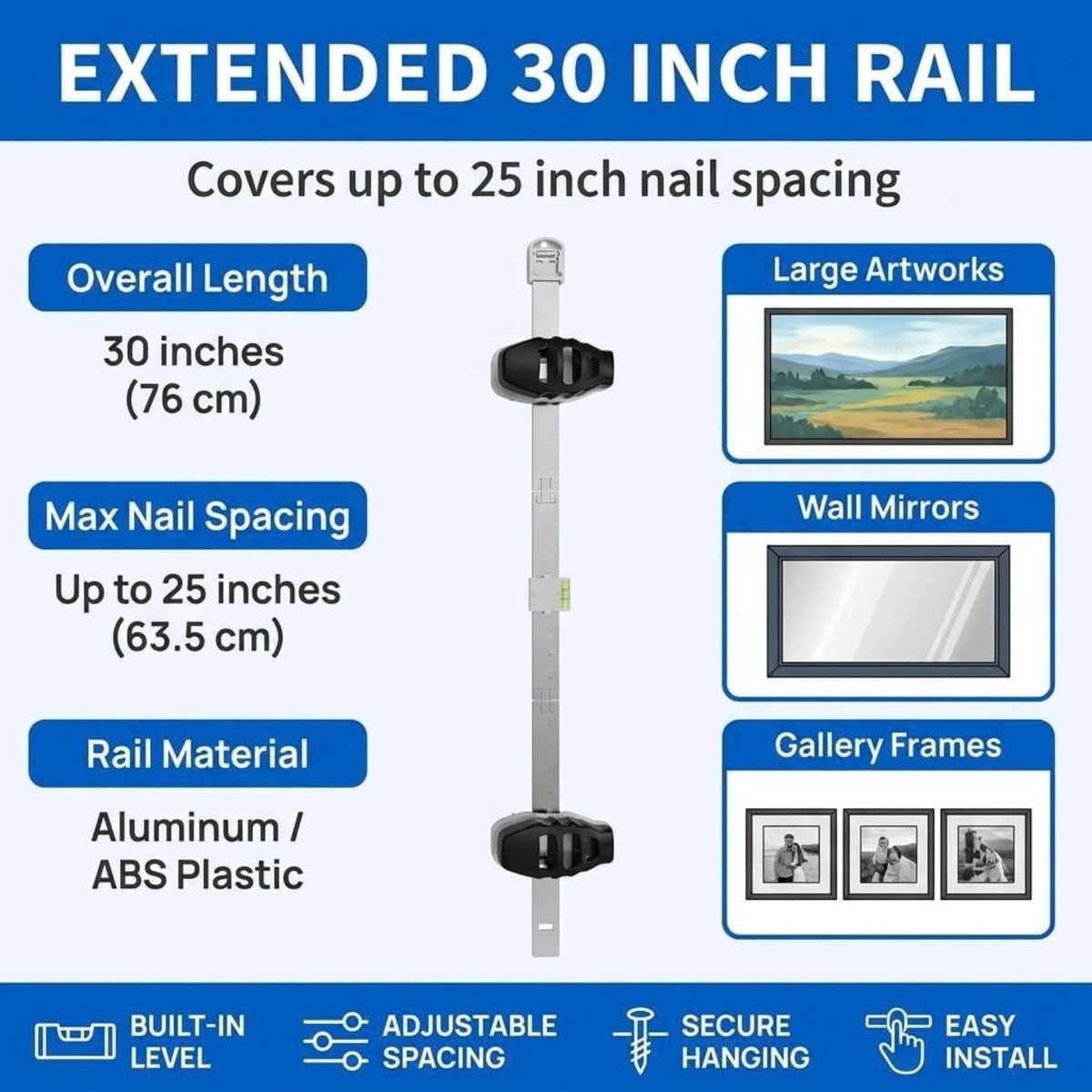 3-in-1 Picture Hanging Tool, All-in-One Art Hanging Kit with Leveling