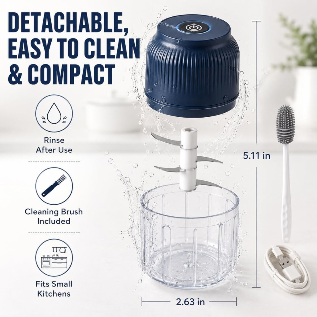 Mini Electric Garlic Chopper, 6-Blade Cordless Food Processor, 350ml