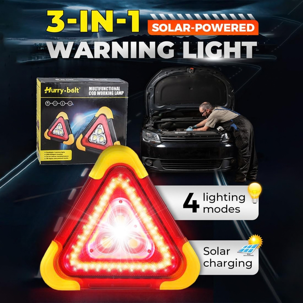 LED Emergency Triangle Warning Light, USB Rechargeable Solar Road Safety Triangle for Car Truck RV