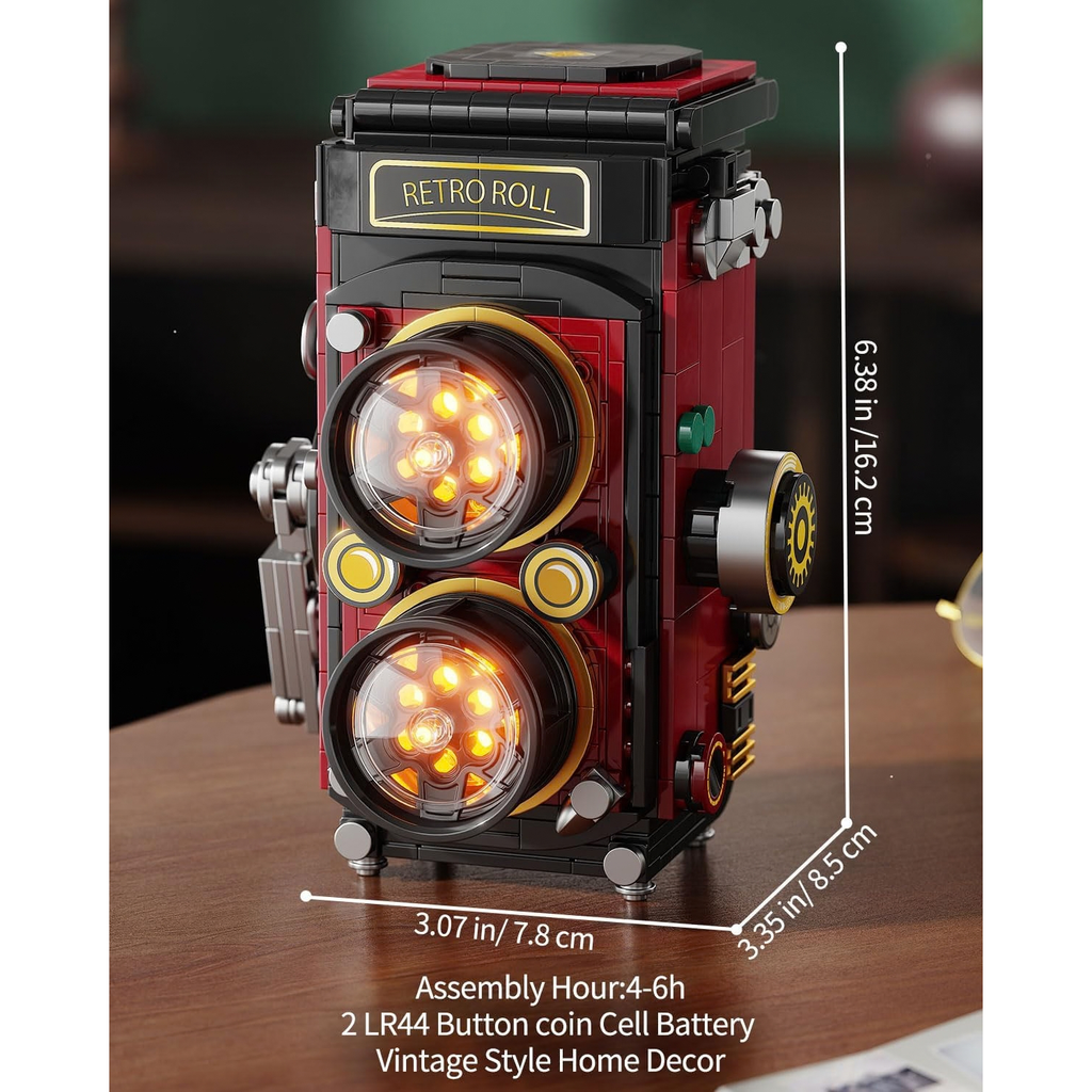 Retro Camera Building Blocks Sets with Lights for Adults Kids 8-12