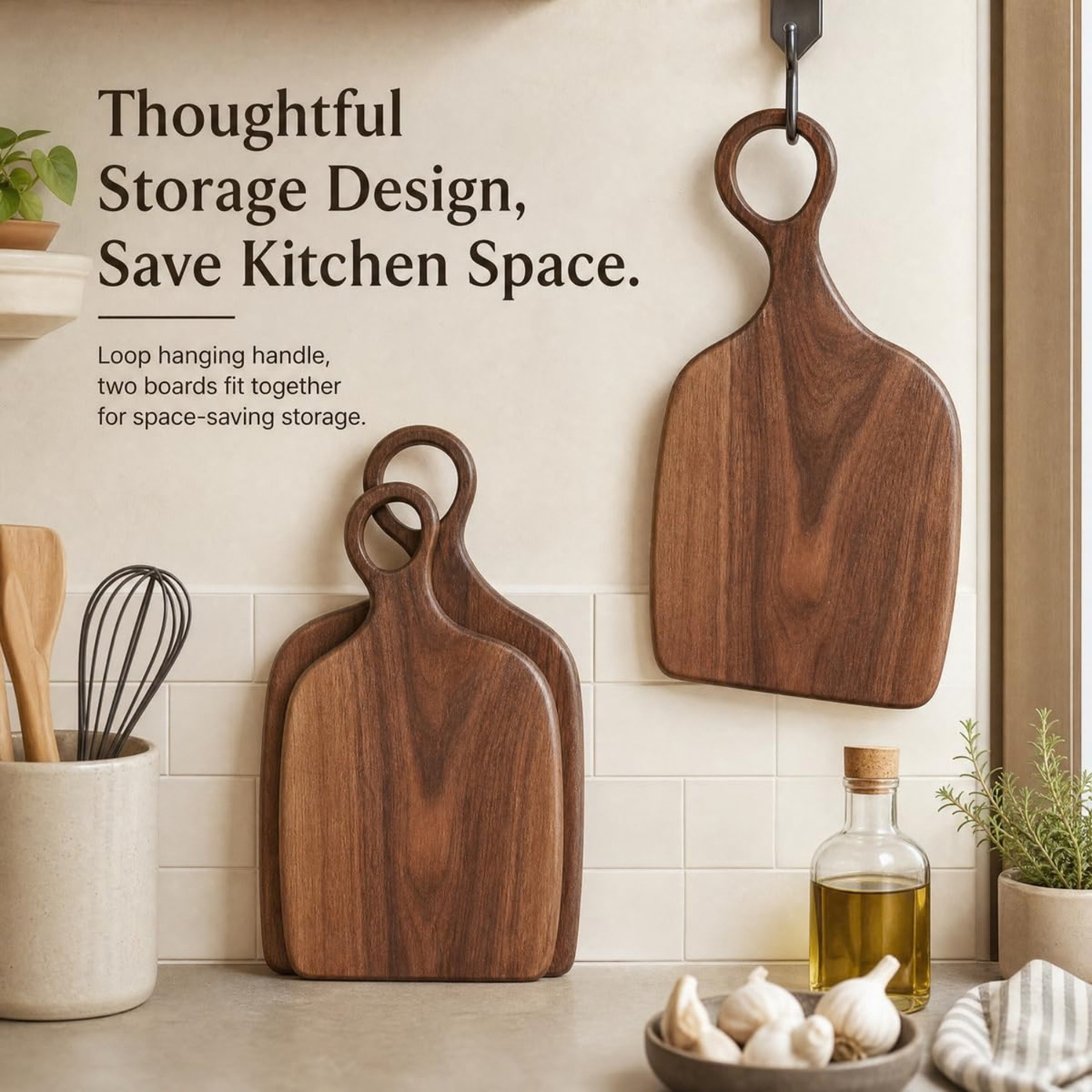 Wooden Cutting Board Set, Non-Toxic Walnut Wood Charcuterie Boards, 2 Pieces