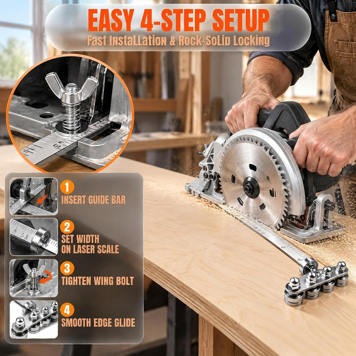 20in Circular Saw Guide, Roller Guide and Positioning Calipers