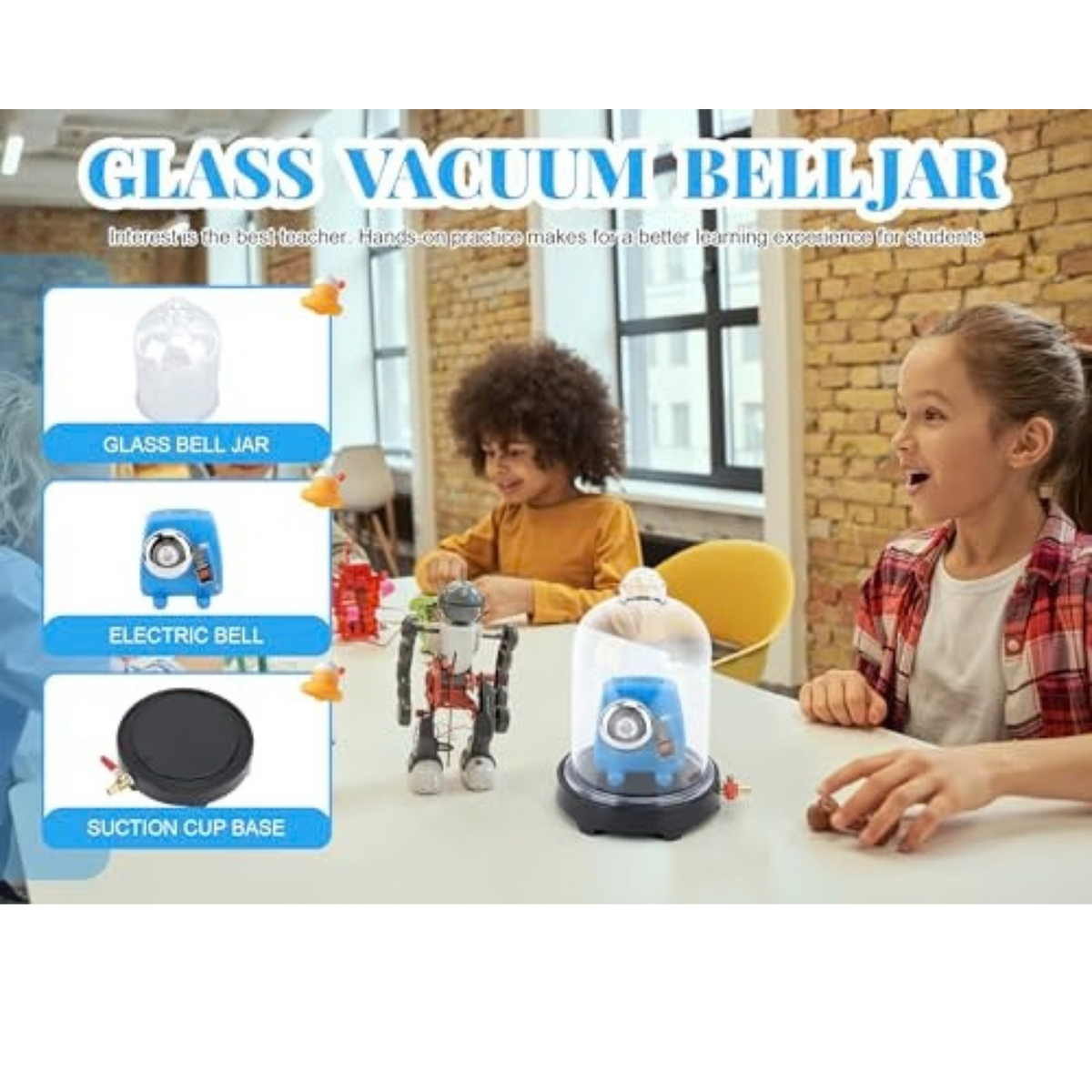 Vacuum Bell Jar, Vaccum Demonstration Kit, Vacuuming Demonstration Hood Teaching Tools, Sound Physics Demonstration, with Base, for Classroom Laboratory