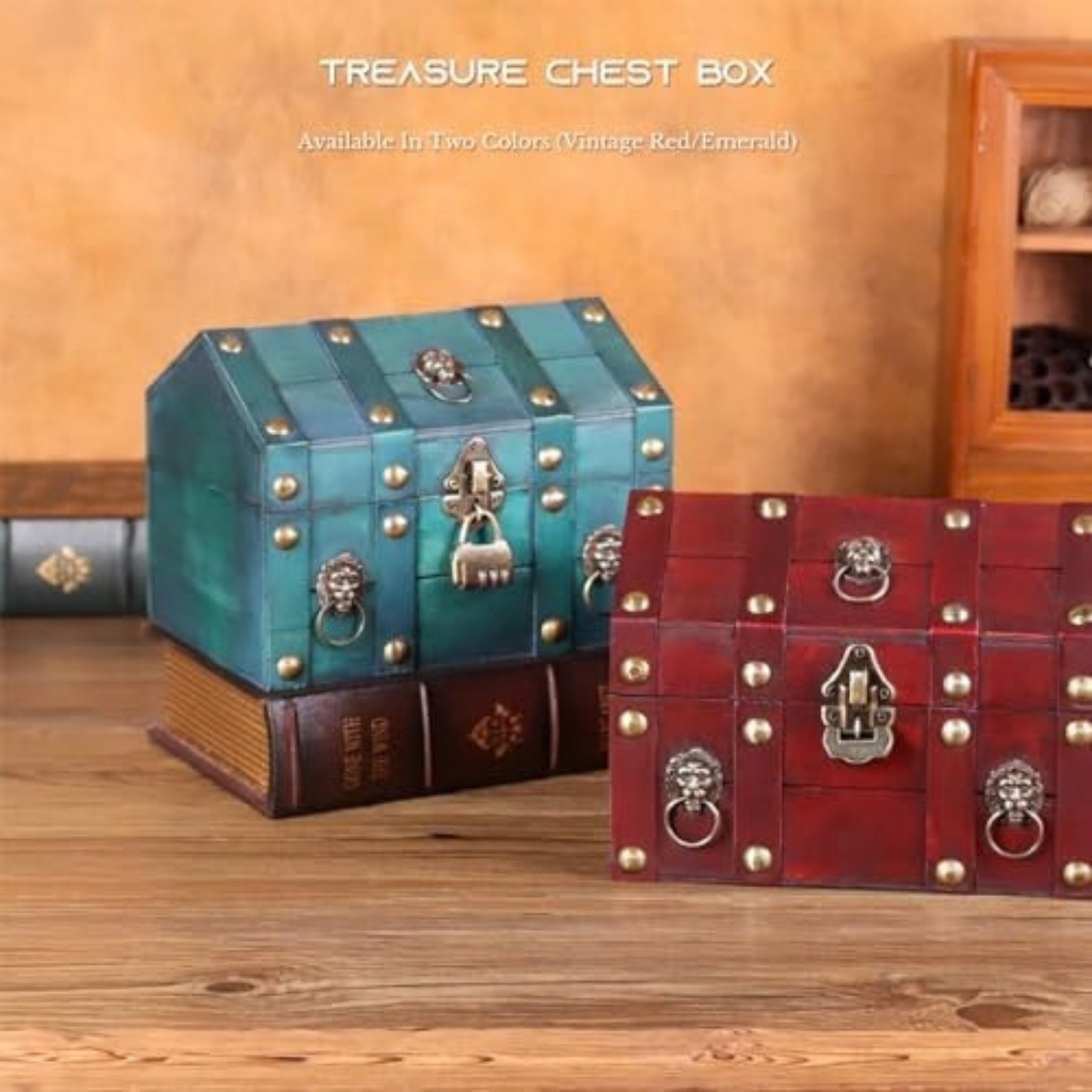 Pirate Treasure Chest, Wooden Treasure Box with Combination Lock