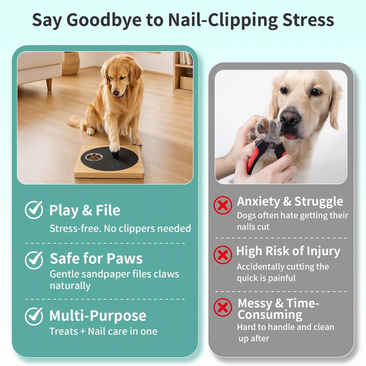 Wooden Dog Nail File Board with Built-in Treat Bowl, Black