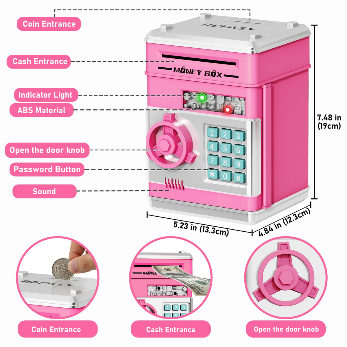 Electronic Piggy Bank Cash and Coin Saving ATM Box