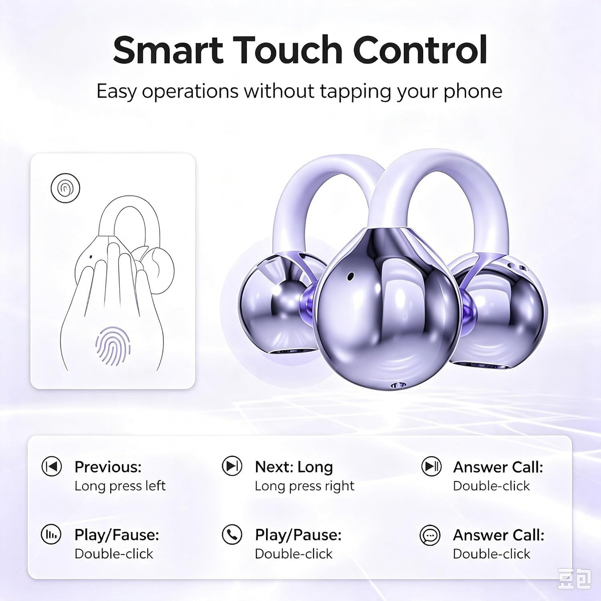 Open Ear Clip On Wireless Earbuds Bluetooth 5.4 Sports Headphones Purple