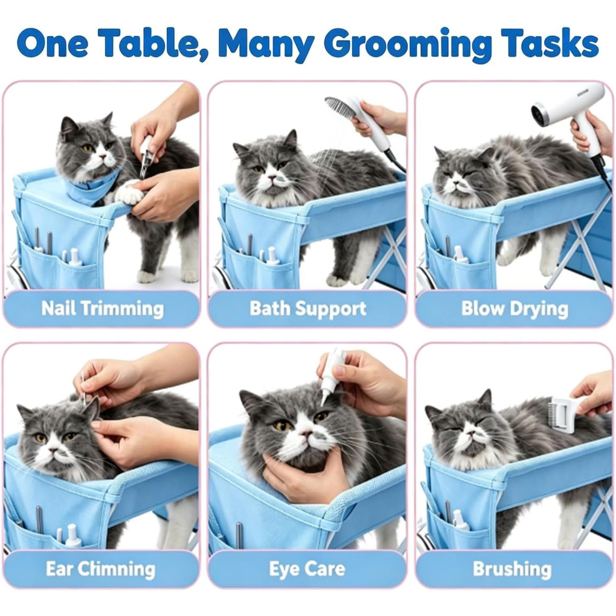 Dog Shower Hammock, Chair & Holder Stand – 2026 Upgrade Foldable，Blue