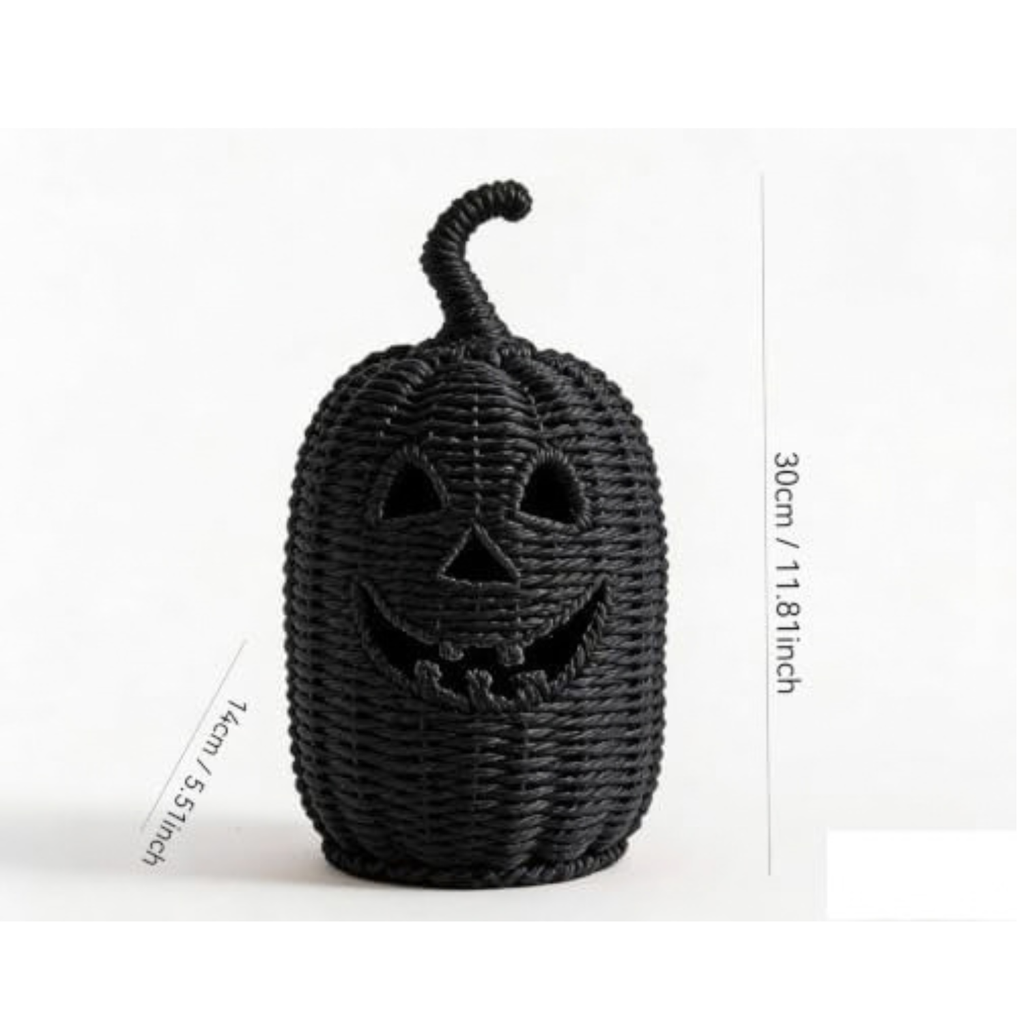 Halloween Decorations - Fall Decor, Premium Wicker Black Pumpkin Lantern, Handwoven Rattan Jack O Lantern Table Lantern, Decorative Pumpkin Lamp for Home Fall Decor Halloween Decor (11.8×5.5in)