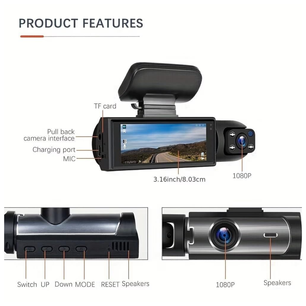 1080P Dual Camera Dash Cam Front and Inside Car DVR Recorder