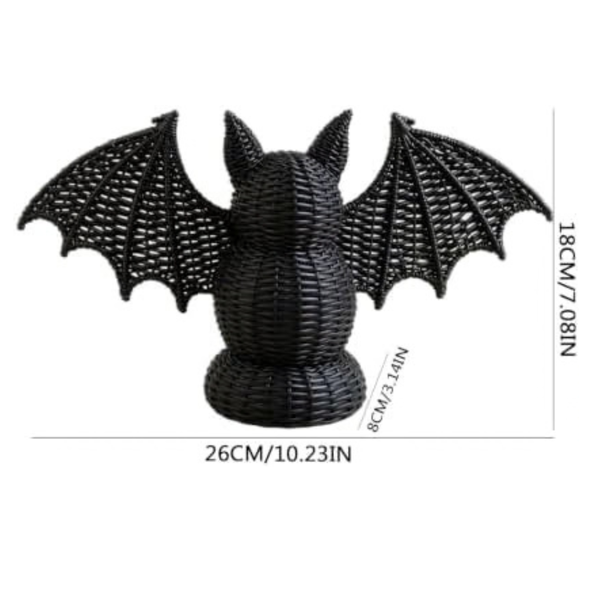Handwoven Wicker Halloween Bat Lamp Figurine, Gothic Home Decor, Halloween Candy Basket & Trick or Treat Bucket, Rustic Rattan Lantern for Fall Harvest Spooky Tabletop Storage