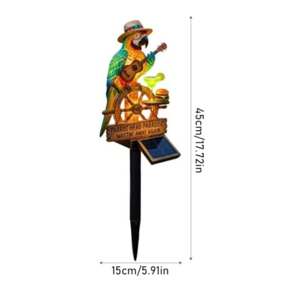Resin Solar Parrot Garden Light Ground Stake, Waterproof Outdoor Solar Stake Light Tropical Yard Decor for Patio, Lawn, Pathway Flower Bed, Unique Gift for Gardeners (Ukulele & Cocktail)