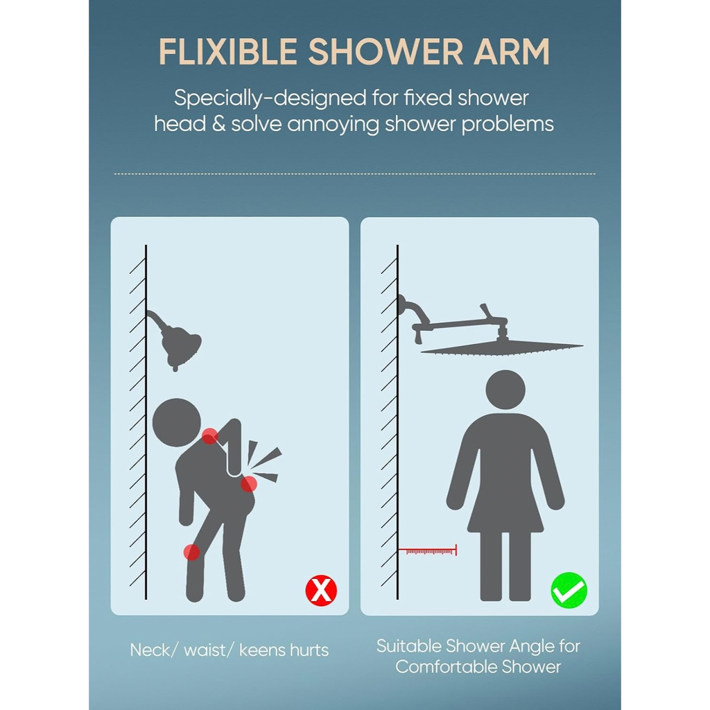 11" Solid Brass Shower Extension Arm, 360° Adjustable, Matte Black Wall Mount